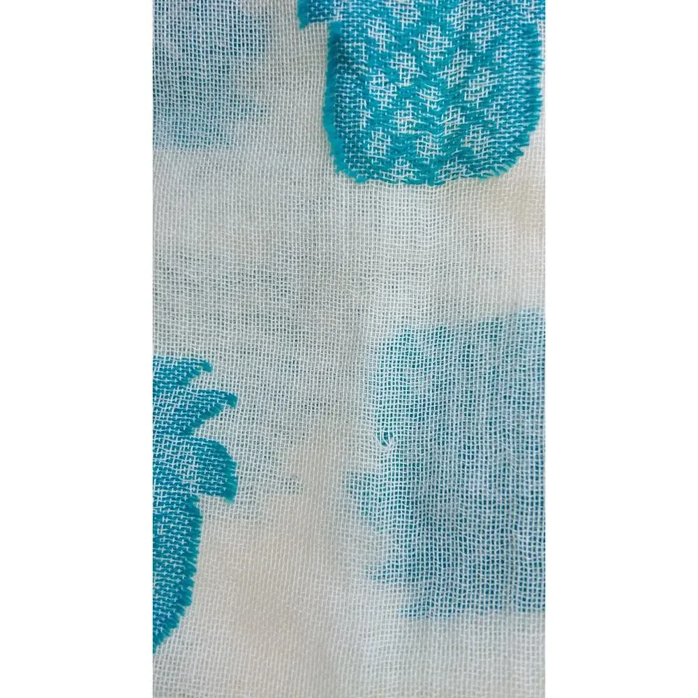 Echo New York Pineapple Print Cotton Scarf Wrap NWT Blue White